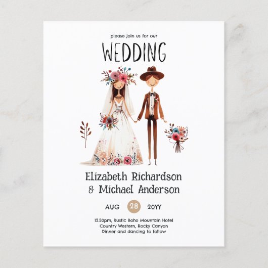 Met de hand getekende Boho Bruid Bruidegom Grappig (Voorkant)