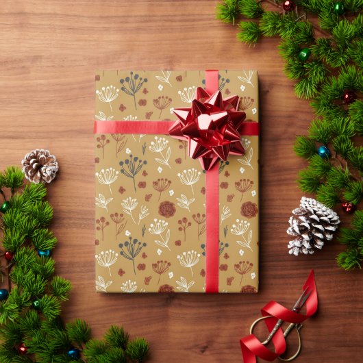 Met de hand getekende Boho wilde bloem en besprint Cadeaupapier (Feestdagen Geschenken)