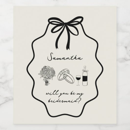 Met de Hand Getekende Boog Bloemige Bruidsmeisje A Wijn Etiket (Enkel label)