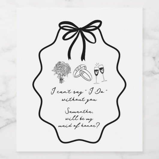 Met de hand getekende boog bloemige bruidsmeisje v wijn etiket (Enkel label)