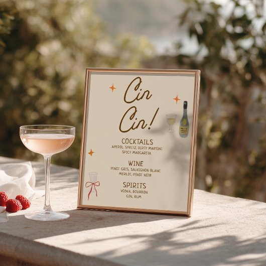 Met de hand getekende boog bruiloft Cin Cin-dranke Poster