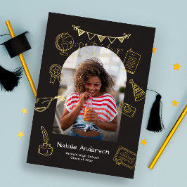 Met de Hand Getekende Boog Foto Gouden Afstudeer U Folie Uitnodiging