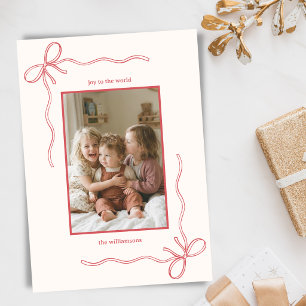 Met de Hand Getekende Boog Kerst Familie Foto Vreu Feestdagenkaart