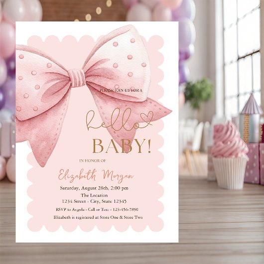 Met de hand getekende boogstippen frame roze baby kaart
