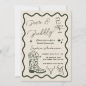 Met de hand getekende 'Boots Bubbly' Rustic Bruilo Kaart (Voorkant)
