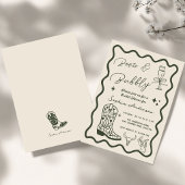 Met de hand getekende 'Boots Bubbly' Rustic Bruilo Kaart