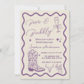 Met de hand getekende 'Boots Bubbly' Rustic Bruilo Kaart (Voorkant)