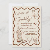 Met de hand getekende 'Boots Bubbly' Rustic Bruilo Kaart (Voorkant)