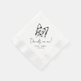 Met de hand getekende Border Collie Drinks on me C Servet