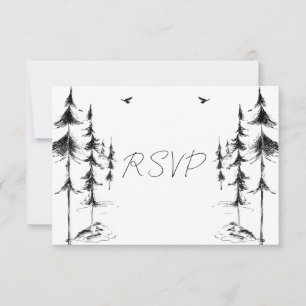 Met de hand getekende bos- en bergbestemming bruil RSVP kaartje