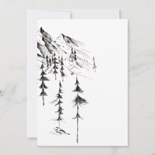 Met de hand getekende bos- en bergbestemming bruil save the date (Achterkant)