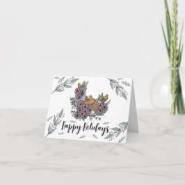 Met de hand getekende bosvos bloemrijke maan kerst feestdagen kaart