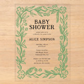 Met de hand getekende botanische babyshower acryl uitnodigingen (Voorkant)