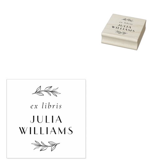 Met de hand getekende botanische bladeren Ex Libri Rubberstempel (Gestempeld)