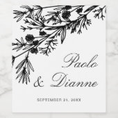 Met de hand getekende botanische bladeren Wijnlabe Wijn Etiket (Enkel label)