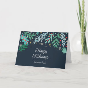 Met de hand getekende botanische Kerst Feestdagen Kaart