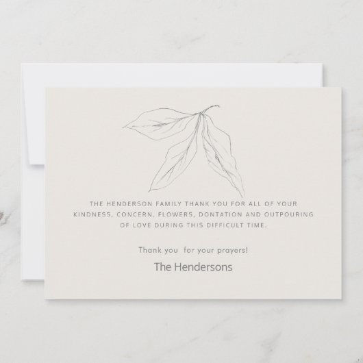 Met de hand getekende botanische simpele begrafeni bedankkaart (Achterkant)