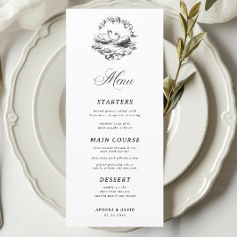 Met de Hand Getekende Botanische Zwaan Witte Bruil Menu
