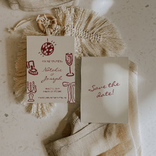 Met de Hand Getekende Bourgondische Romantische Wh Save The Date