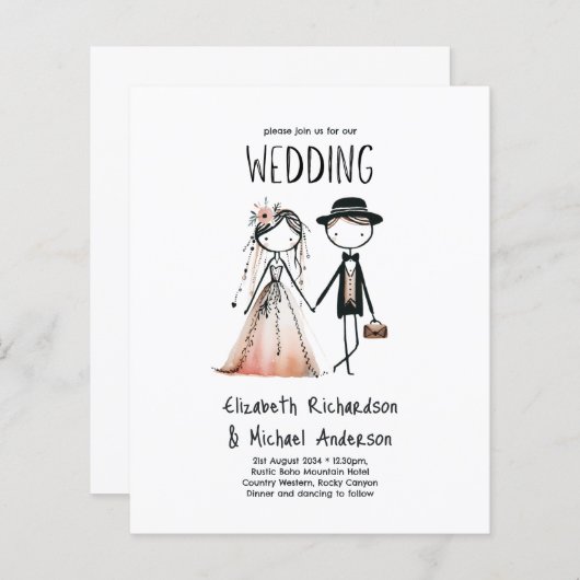 Met de hand getekende bruid bruidegom eenvoudige l (Voorkant / Achterkant)