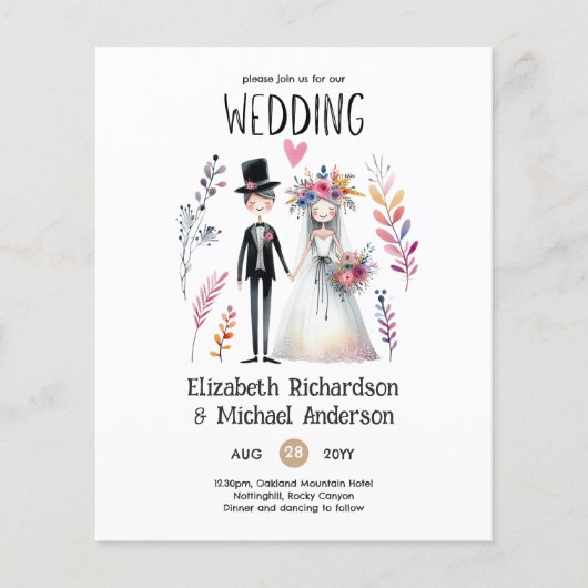 Met de hand getekende bruid bruidegom schattige gr (Voorkant)