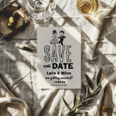 Met de hand getekende bruid en bruidegom 'Save The Save The Date