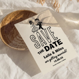 Met de hand getekende bruid en bruidegom 'Save The Save The Date