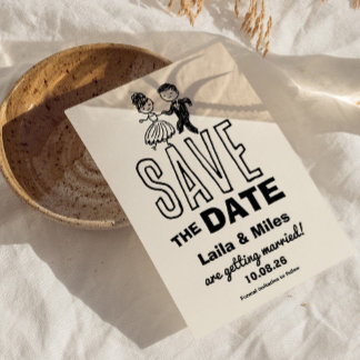 Met de hand getekende bruid en bruidegom 'Save The Save The Date