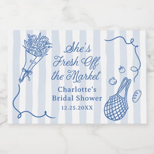 Met de hand getekende bruidsdouche 'Fresh Off the  Sparkling Wijnetiket (Enkel label)