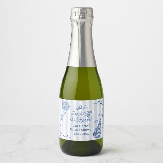 Met de hand getekende bruidsdouche 'Fresh Off the  Sparkling Wijnetiket (Voorkant)