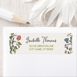Met de Hand Getekende Bruiloftsfeest met Bloemen Etiket