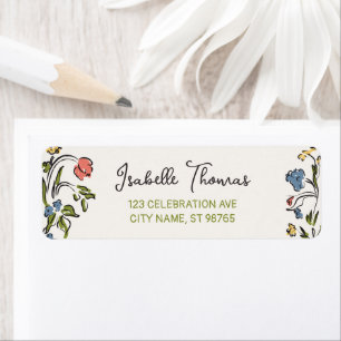 Met de Hand Getekende Bruiloftsfeest met Bloemen Etiket