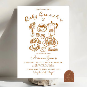 Met de Hand Getekende Brunch Baby Shower Uitnodigi Kaart