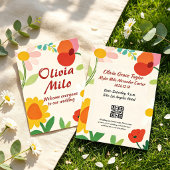 Met de hand getekende buitenbloem bruiloft kaart