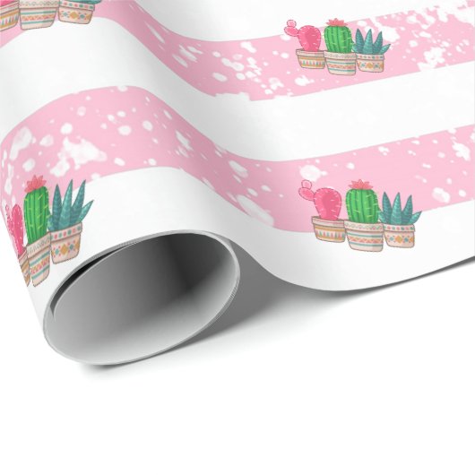 met de hand getekende cactus met strepen achtergro cadeaupapier (Rol Hoek)
