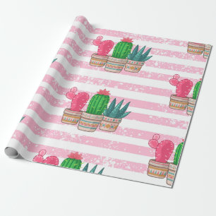met de hand getekende cactus met strepen achtergro cadeaupapier