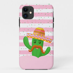 met de hand getekende cactus met strepen achtergro Case-Mate iPhone case