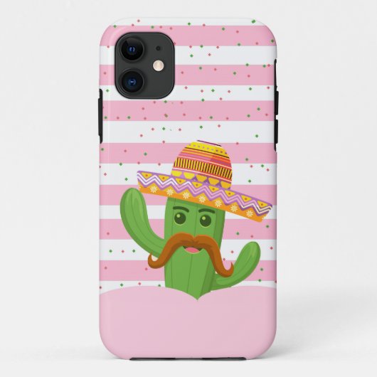 met de hand getekende cactus met strepen achtergro Case-Mate iPhone case (Achterkant)