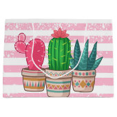 met de hand getekende cactus met strepen achtergro groot cadeauzakje (Voorkant)