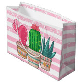 met de hand getekende cactus met strepen achtergro groot cadeauzakje (Achterkant Gekanteld)
