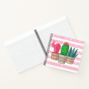 met de hand getekende cactus met strepen achtergro notitieboek