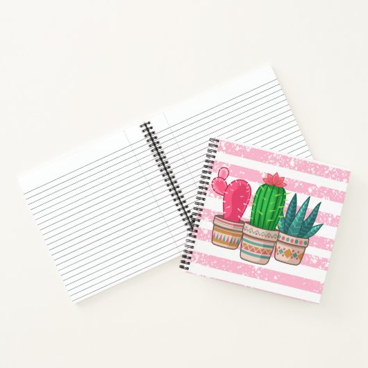 met de hand getekende cactus met strepen achtergro notitieboek (Binnen)