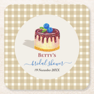 Met de hand getekende cake dessert zoete cute brui kartonnen onderzetters