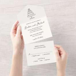 Met de Hand Getekende Cake Doodle Moderne Trouwfee All In One Uitnodiging