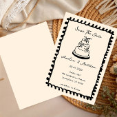 Met de hand getekende cake Doodle Whimsical Huweli Kaart