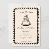 Met de hand getekende cake Doodle Whimsical Huweli Kaart (Voorkant)