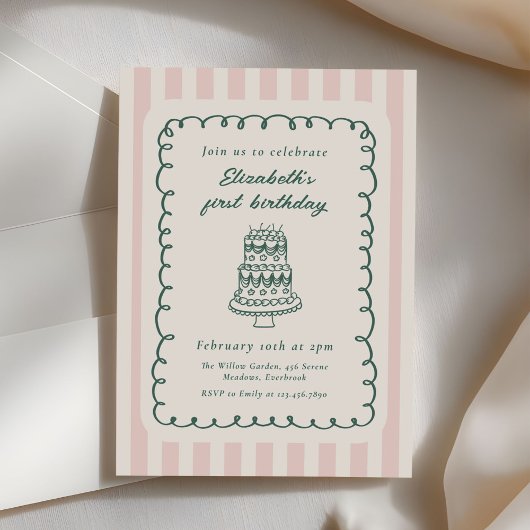 Met de hand getekende cake vreemde unieke 1e verja kaart