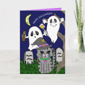 Met de hand getekende cartoon kat Halloween-groete Feestdagen Kaart (Voorkant)