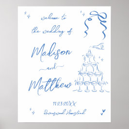 Met de hand getekende champagne bruiloft welkom poster
