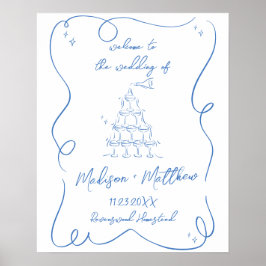 Met de hand getekende champagne bruiloft welkom poster